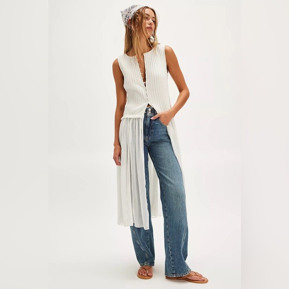 Free People Tops - Free People Twice As Nice Maxi Tunic Top White Buttondown Sleeveless (XS) NWOT